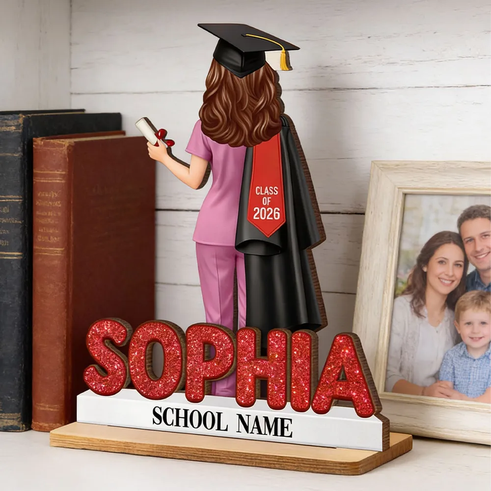 Custom 2-Layer Wooden Plaque Graduation Keepsake, Nurse Cap and Diploma Scene, Heartfelt Gift for Daughter or Son - Image 2
