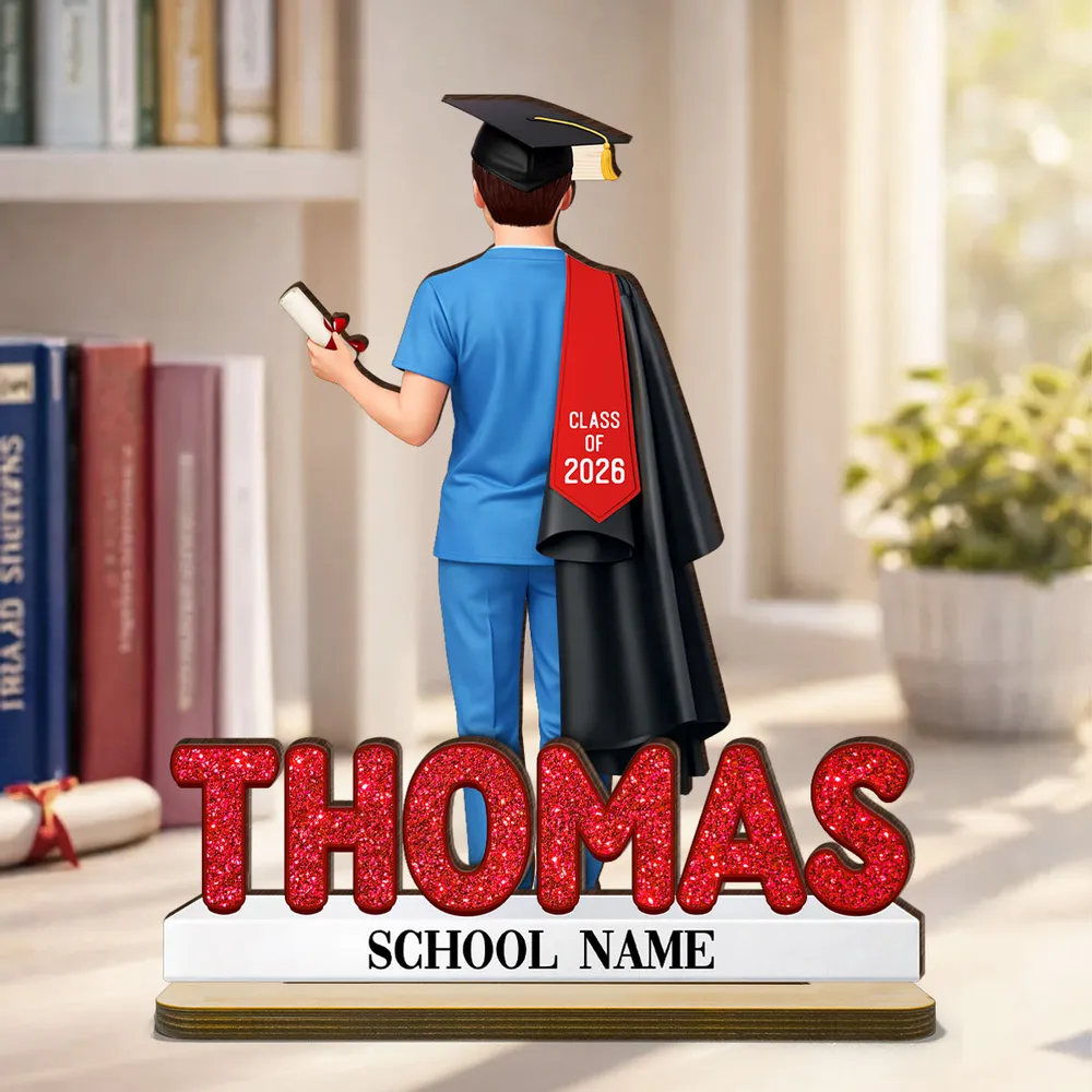 Custom 2-Layer Wooden Plaque Graduation Keepsake, Nurse Cap and Diploma Scene, Heartfelt Gift for Daughter or Son - Image 3