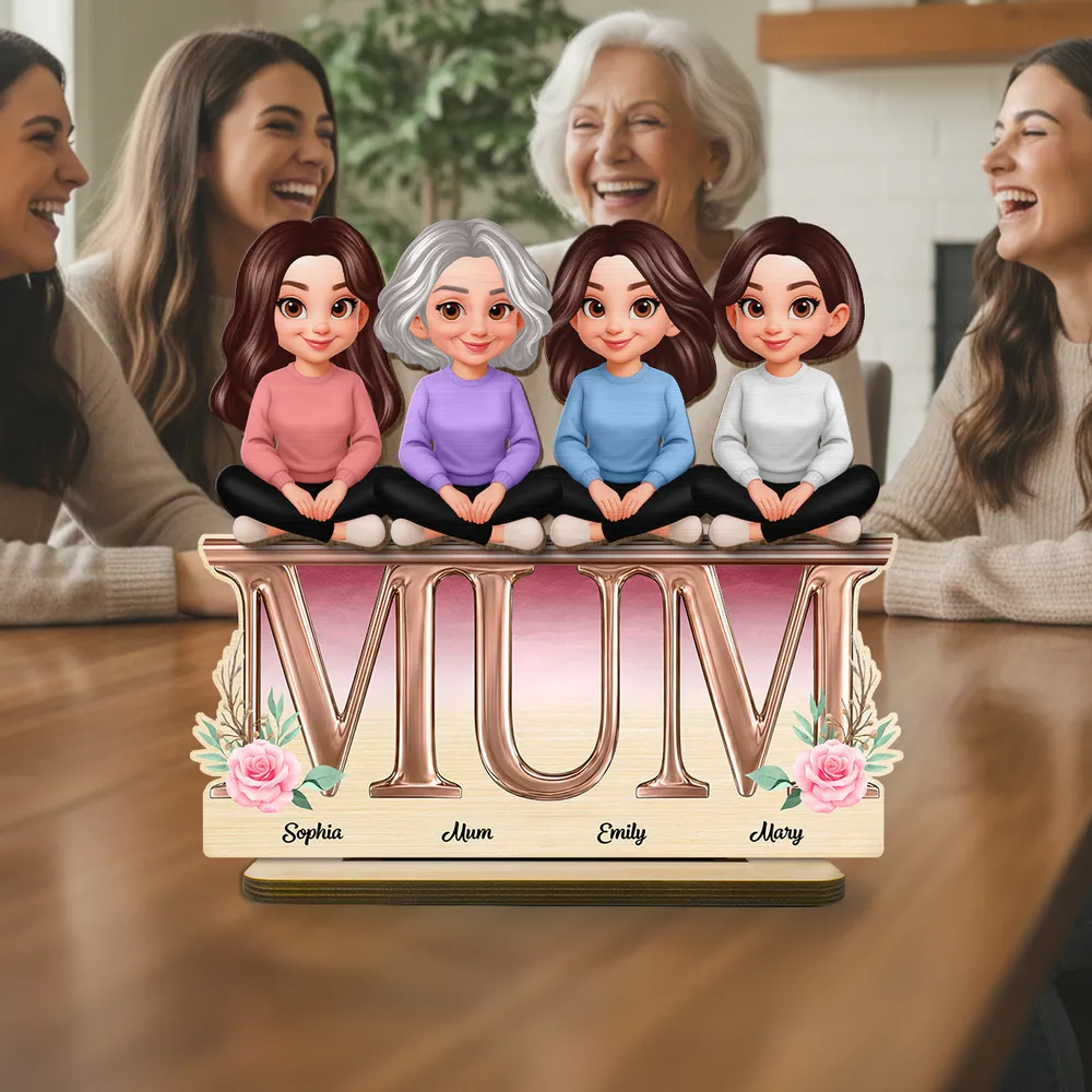 Personalized 2-Layer Wooden Plaque with Mum Letter Design, Custom Family Cartoon Display, Unique Gift for Mom - Image 8