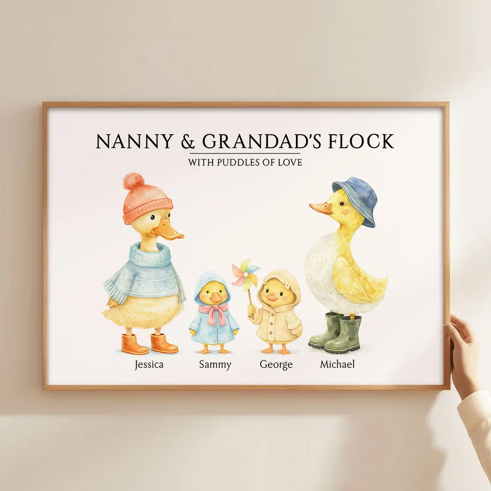 Personalized Grandparents Poster, Cute Watercolor Duck Family Wall Art, Unique Gift for Grandma & Grandpa, Warm Home Decor - Image 3