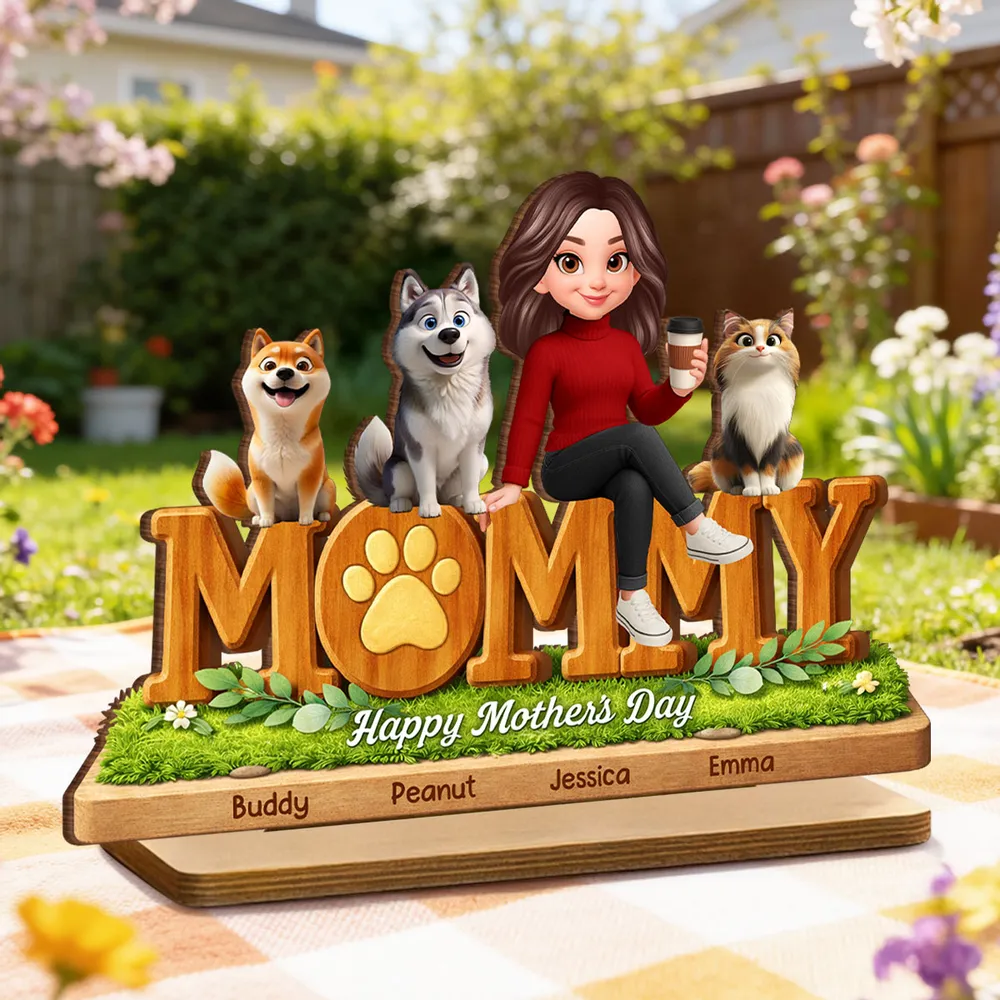 Personalized 2-Layer Wooden Plaque for Dog Mom and Cat Mom, Happy Mother's Day Mommy Design, Unique Gift for Her - Image 2