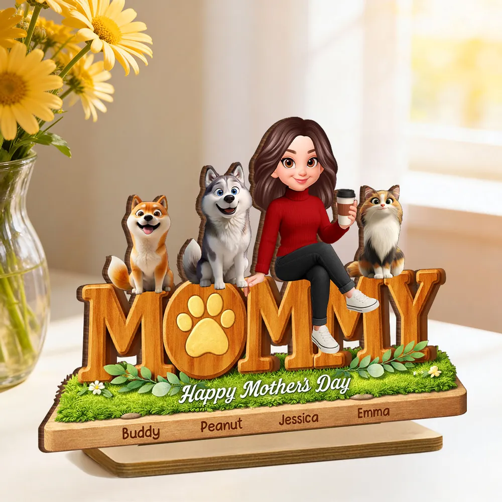 Personalized 2-Layer Wooden Plaque for Dog Mom and Cat Mom, Happy Mother's Day Mommy Design, Unique Gift for Her - Image 5
