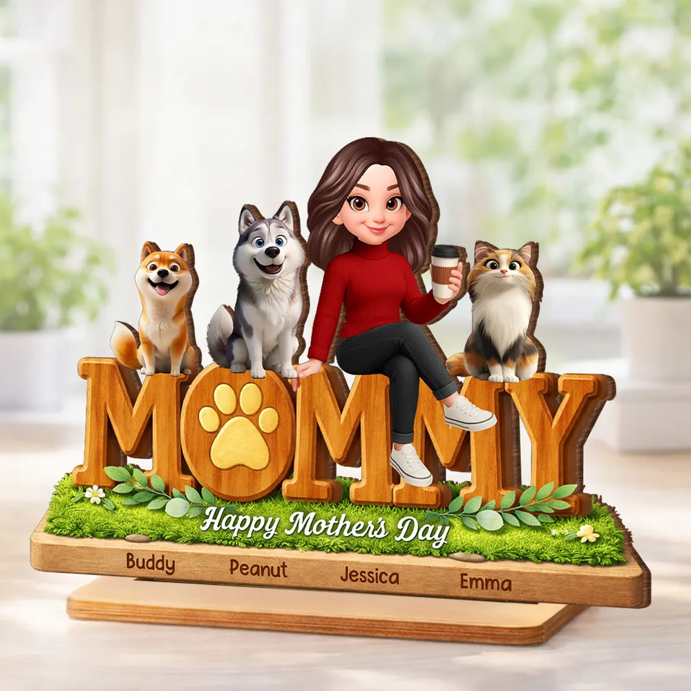Personalized 2-Layer Wooden Plaque for Dog Mom and Cat Mom, Happy Mother's Day Mommy Design, Unique Gift for Her - Image 6