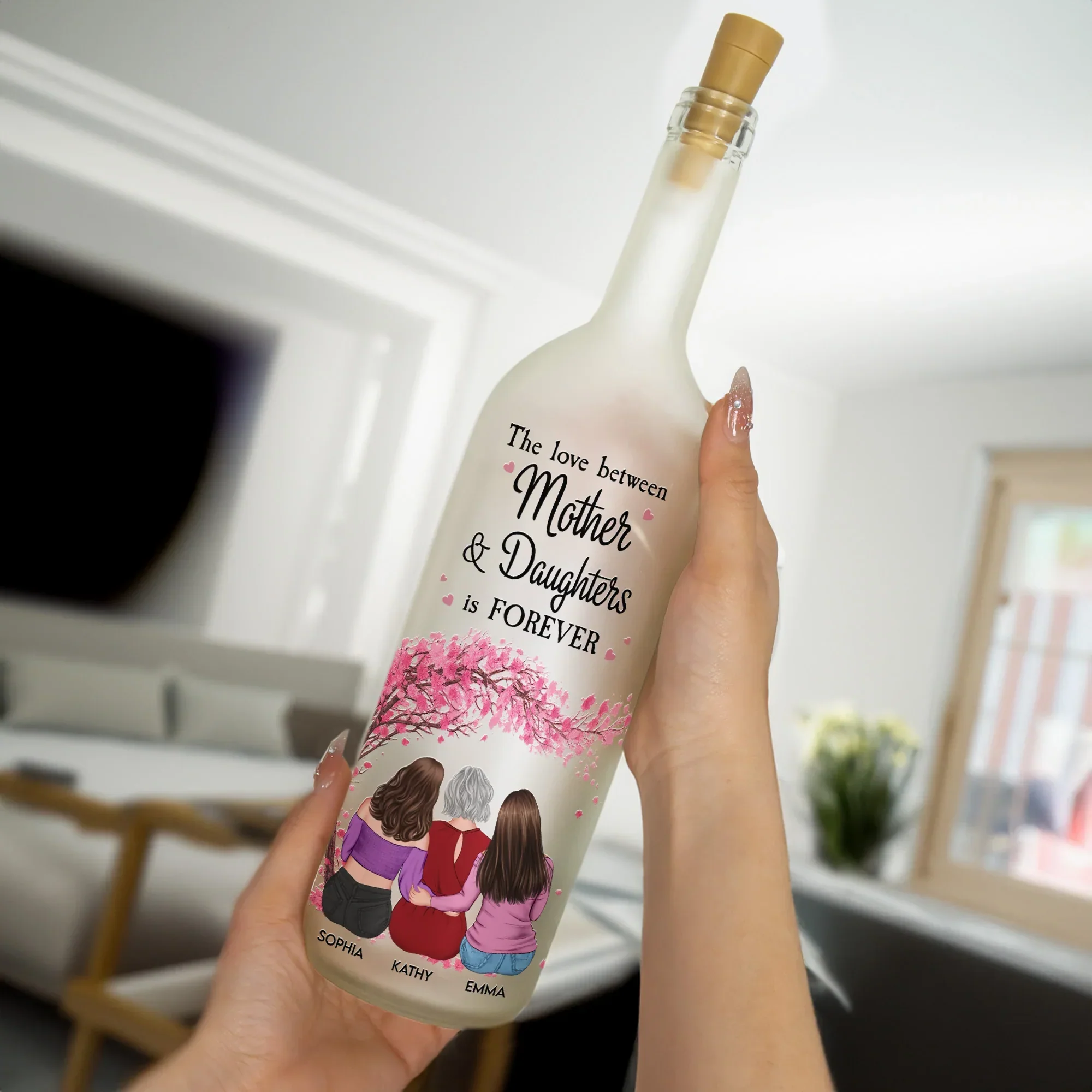 Personalized Bottle Lamp Mother and Daughters Forever Quote, Warm Glow Bedroom Decor, Unique Gift for Mom - Image 3