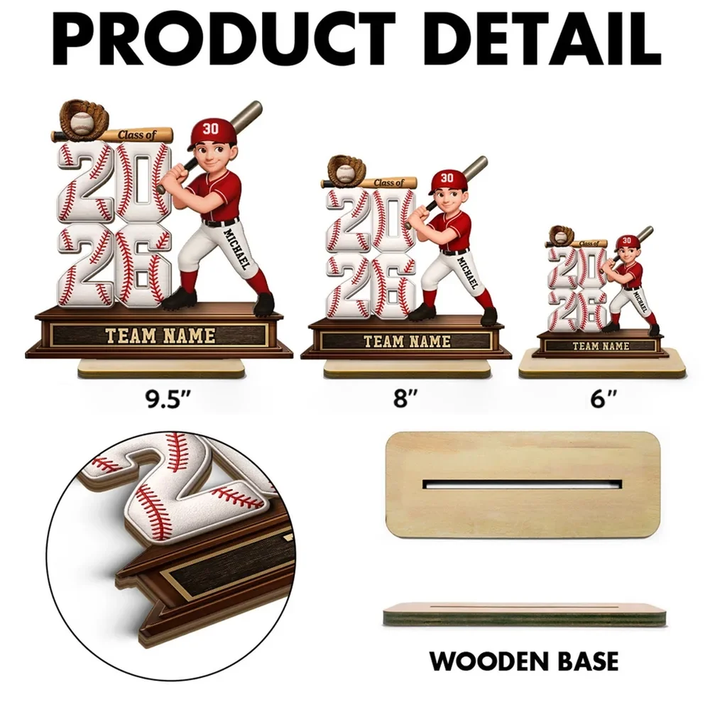 2-Layer Wooden Plaque for a Baseball Grad, Custom Player and Team Name Keepsake with Stadium Vibes, Heartfelt Gift - Image 8