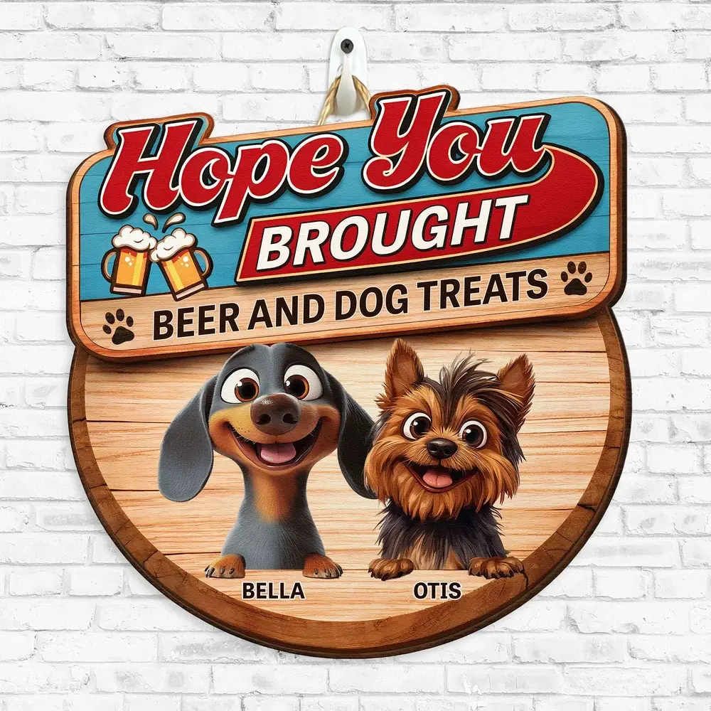 Custom Cartoon Dogs Wooden Sign with Beer Mugs, Funny Welcome Entryway Decor, Sweet Unique Holiday Gift for Pet Owners - Image 3