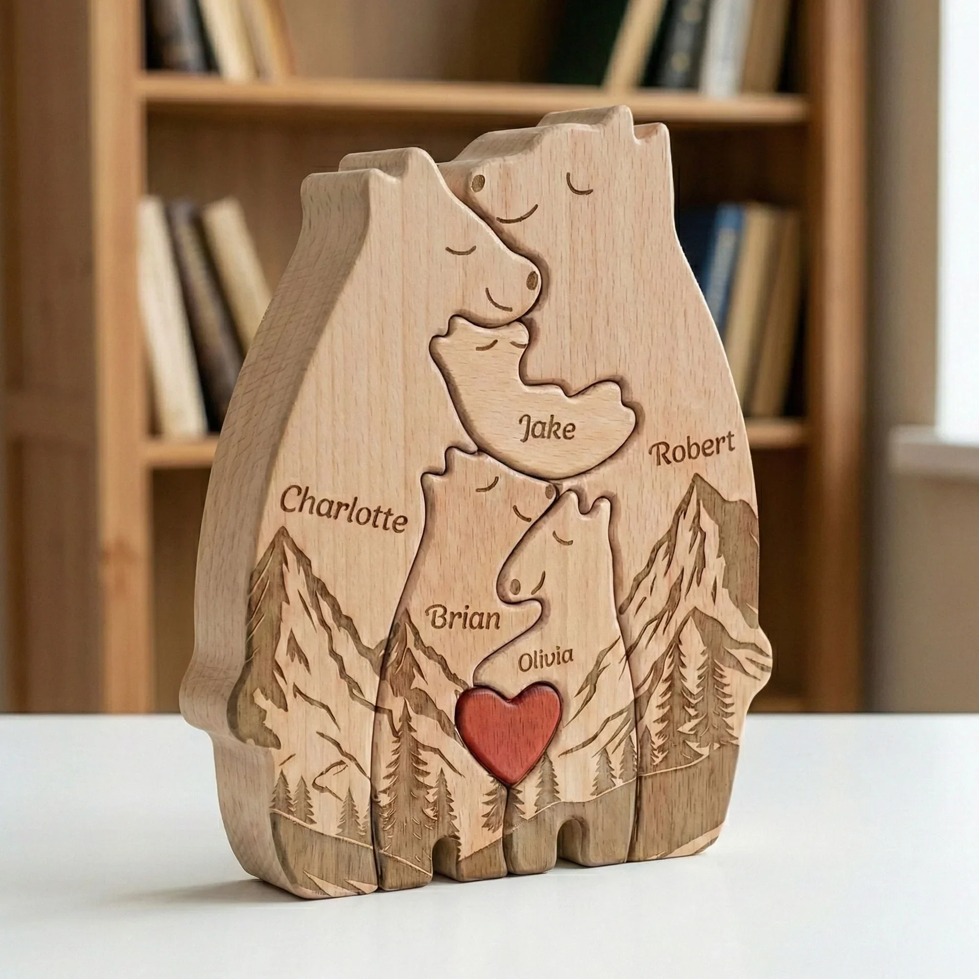 Personalized Wooden Bear Family Puzzle With Mountain Scene, Unique Father's Day Gift For Dad, Heartwarming Keepsake Decor - Image 2