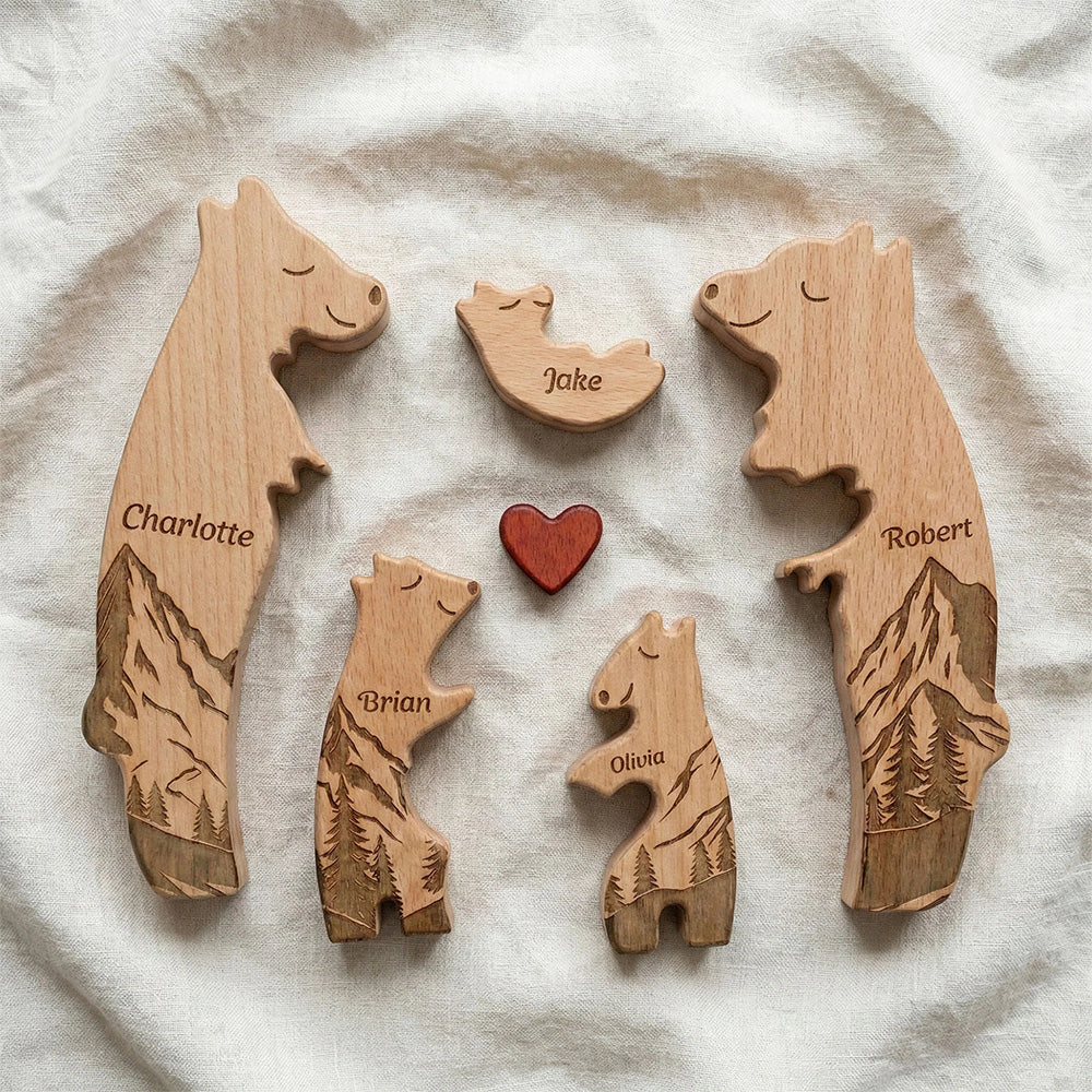 Personalized Wooden Bear Family Puzzle With Mountain Scene, Unique Father's Day Gift For Dad, Heartwarming Keepsake Decor - Image 4