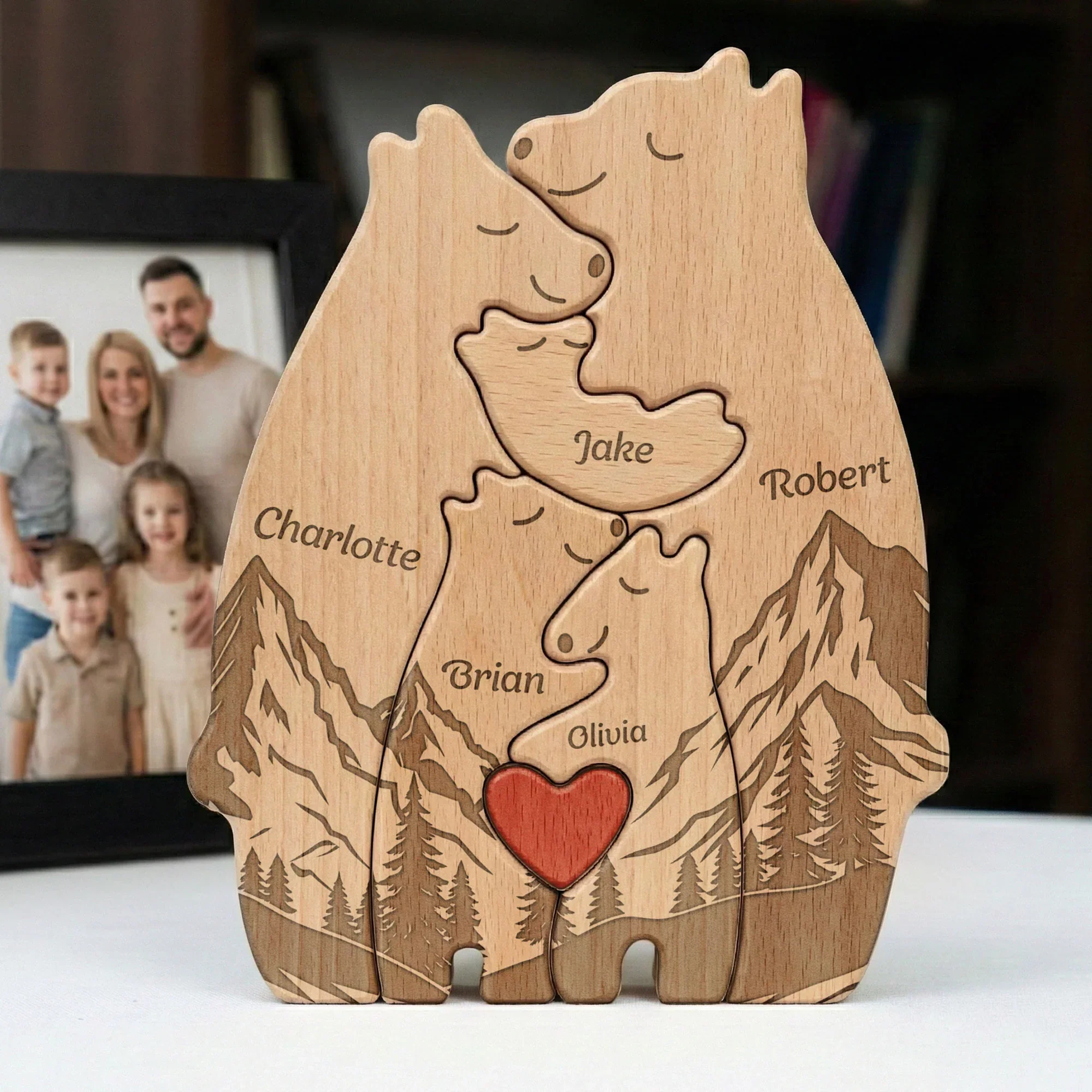 Personalized Wooden Bear Family Puzzle With Mountain Scene, Unique Father's Day Gift For Dad, Heartwarming Keepsake Decor - Image 5