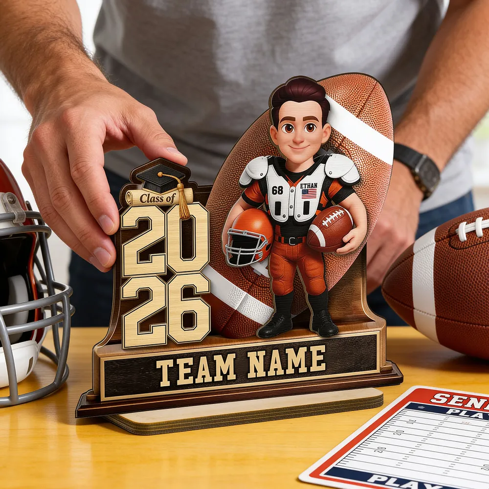 Custom Class Football Player 2-Layer Wooden Plaque, Warm Sports Memory Desk Decor, Thoughtful Gift for Graduates - Image 6