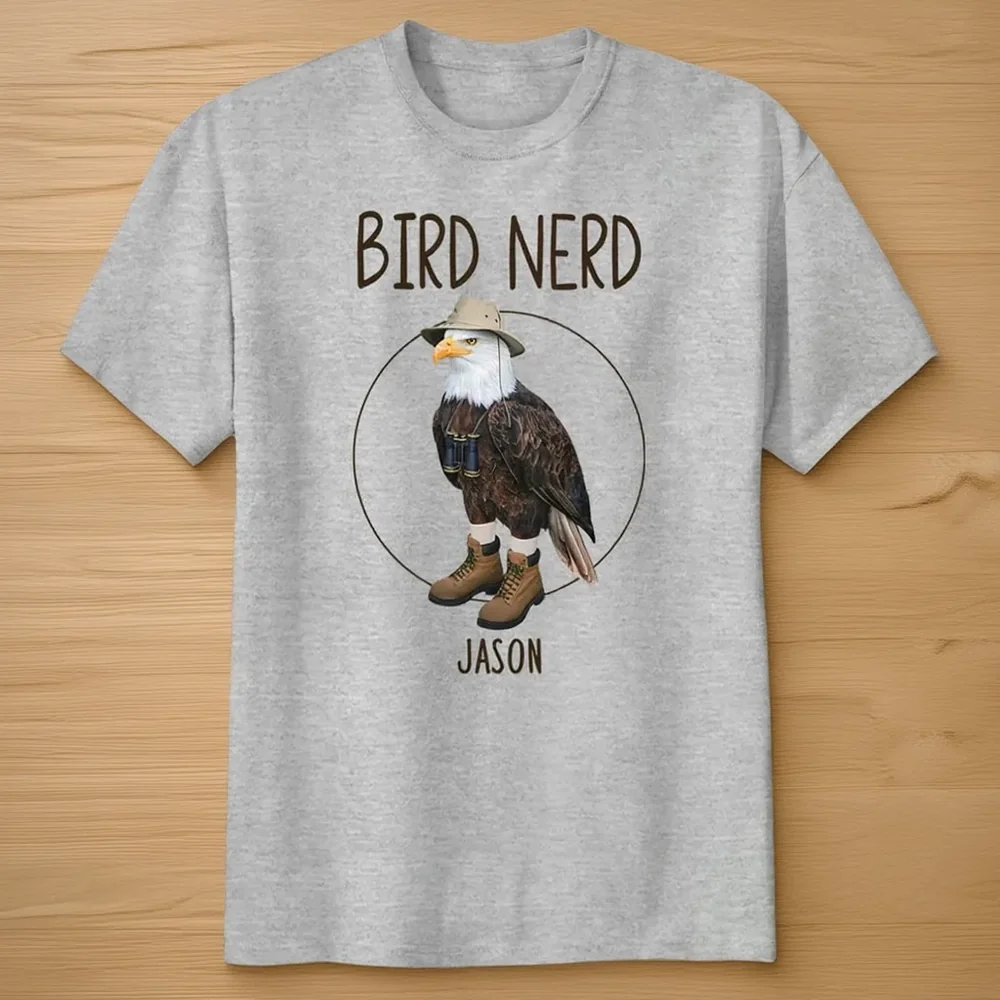 Personalized Bird Nerd Classic Tee with Funny Eagle Illustration for Bird Lovers, Unique Gift for Any Birder