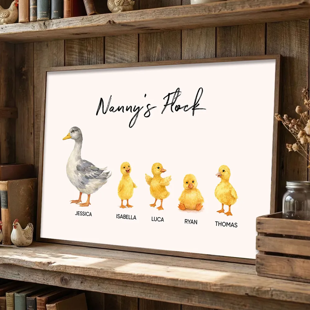Personalized Grandma Poster, Watercolor Duck and Ducklings Nursery Wall Art, Sweet Gift for Nanny's Home Decor - Image 3