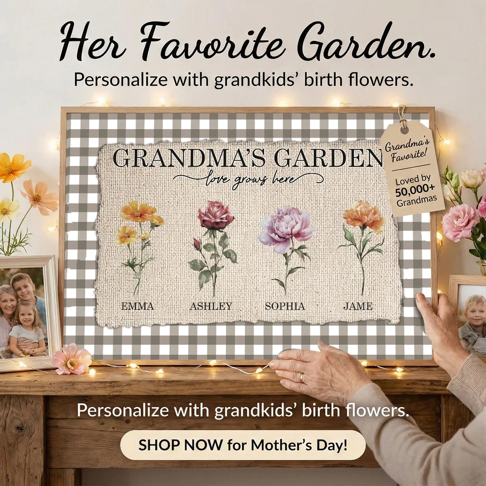 Personalized Grandma's Garden Birth Month Flowers Poster, Gingham Wall Art, Unique Gift for Grandma or Mom - Image 7