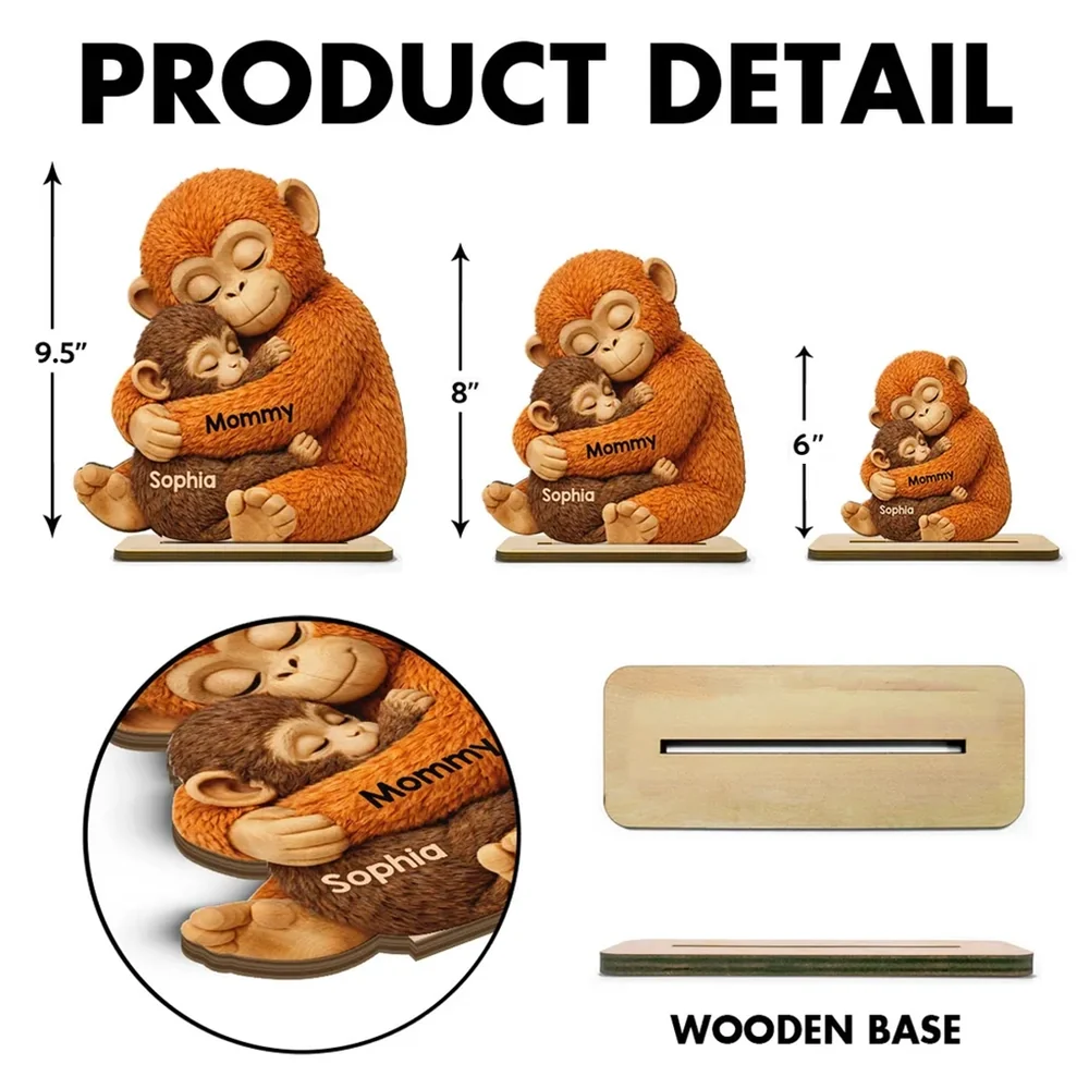 Personalized 2-Layer Wooden Plaque with Hugging Mom Monkey and Babies - Unique Mother's Day Gift for Mom - Image 4