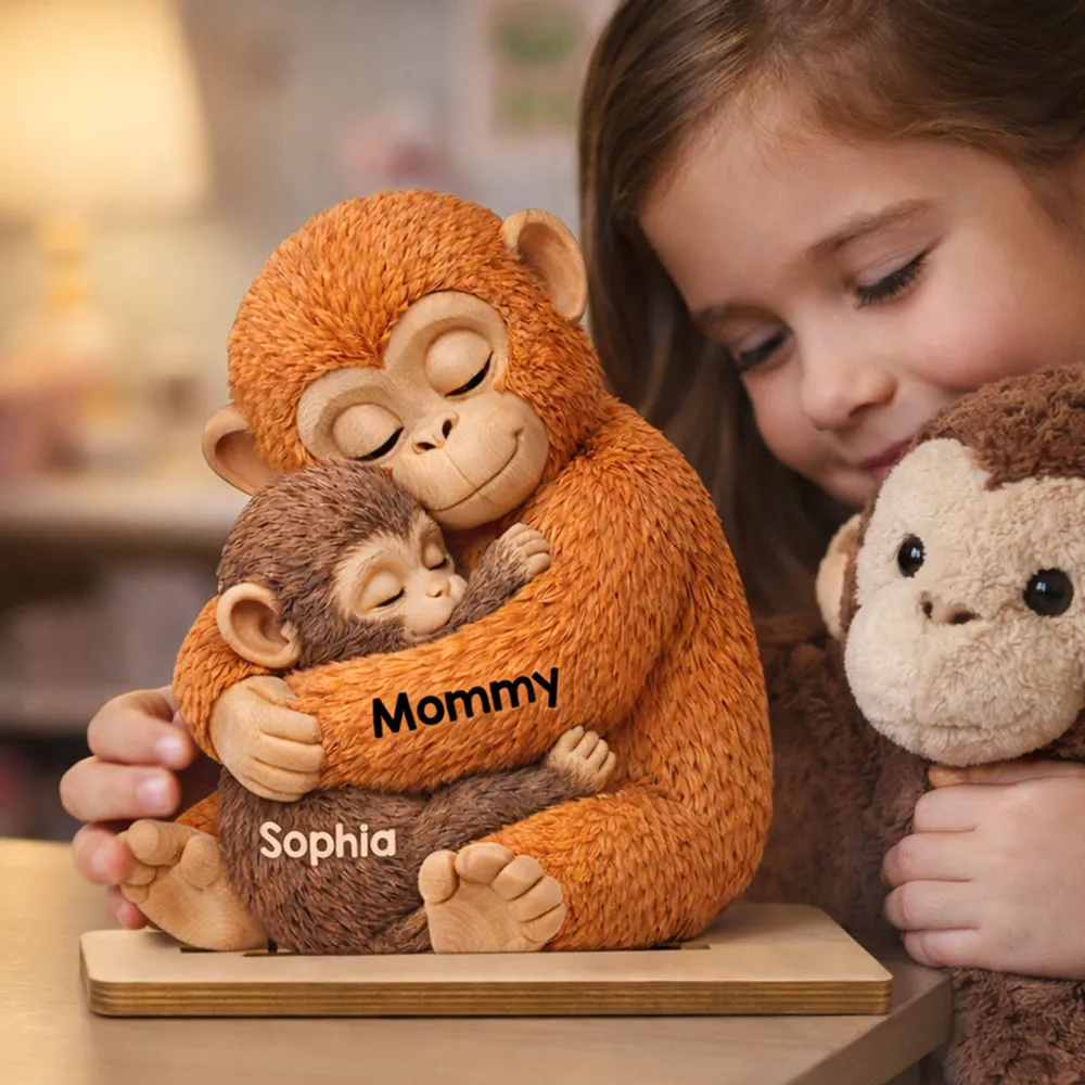 Personalized 2-Layer Wooden Plaque with Hugging Mom Monkey and Babies - Unique Mother's Day Gift for Mom - Image 6