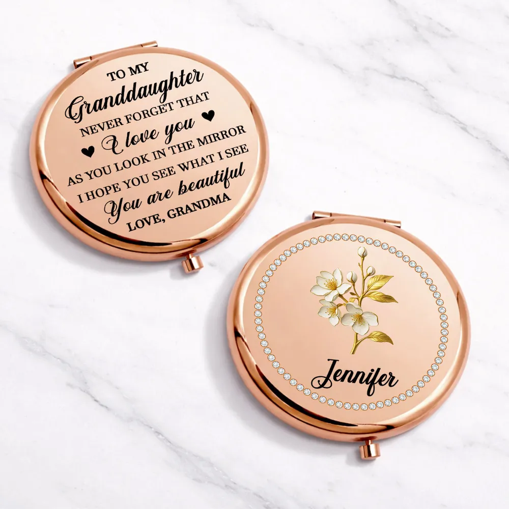 Personalized Metal Compact Mirror for Granddaughter, Floral Name Design, Sweet Everyday Reminder, Unique Gift - Image 3