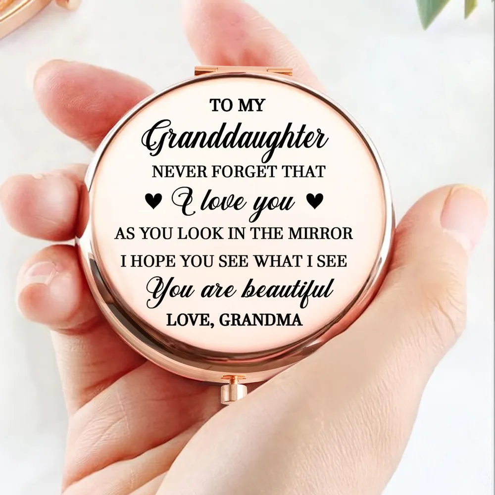 Personalized Metal Compact Mirror for Granddaughter, Floral Name Design, Sweet Everyday Reminder, Unique Gift - Image 4