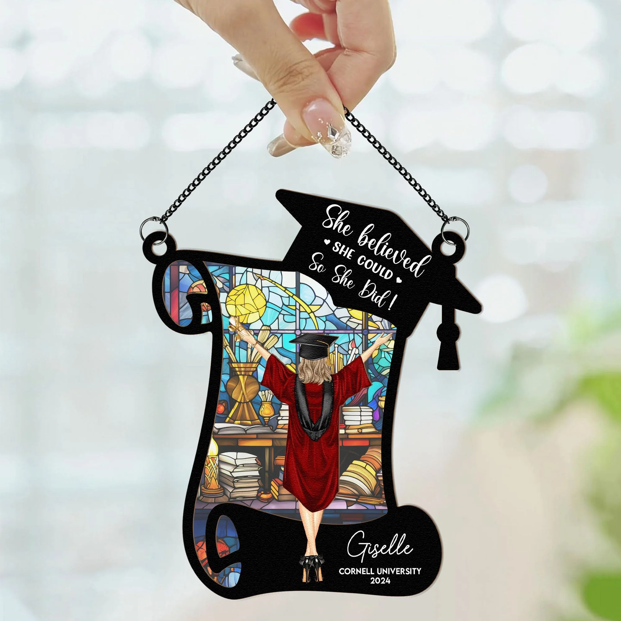 Wood and Acrylic Layered Ornament with 'She Believed She Could So She Did' Graduation Quote, Personalized Window Decor, Thoughtful Gift - Image 3