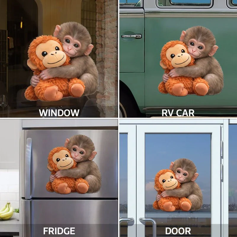 Personalized Baby Monkey Hugging Plush Sticker Decal for Car Window or Locker, Cute Unique Gift for Kids & Grandson - Image 5