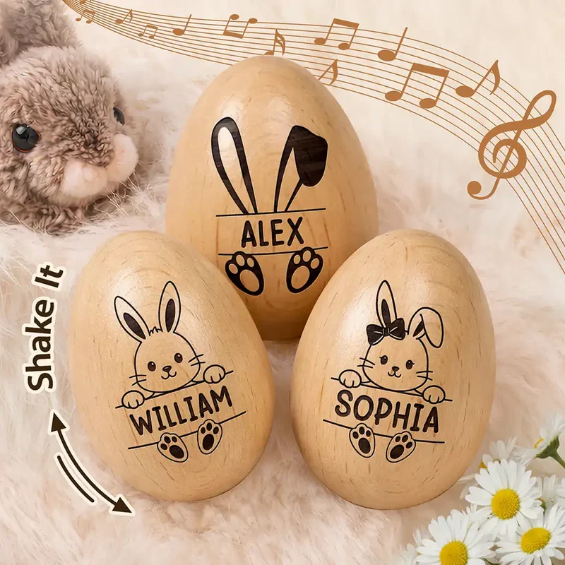 Personalized Bunny Wooden Egg Shaker - Cute Custom Easter Basket Gift for Kids, Sweet Keepsake Surprise - Image 6