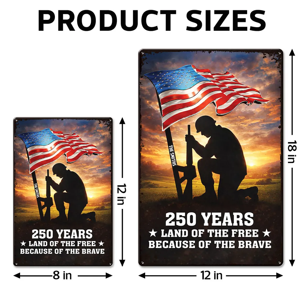Personalized USA 250th Anniversary Rectangular Iron Sign, Kneeling Soldier Under Flag Porch Decor, Unique Patriotic Gift - Image 5