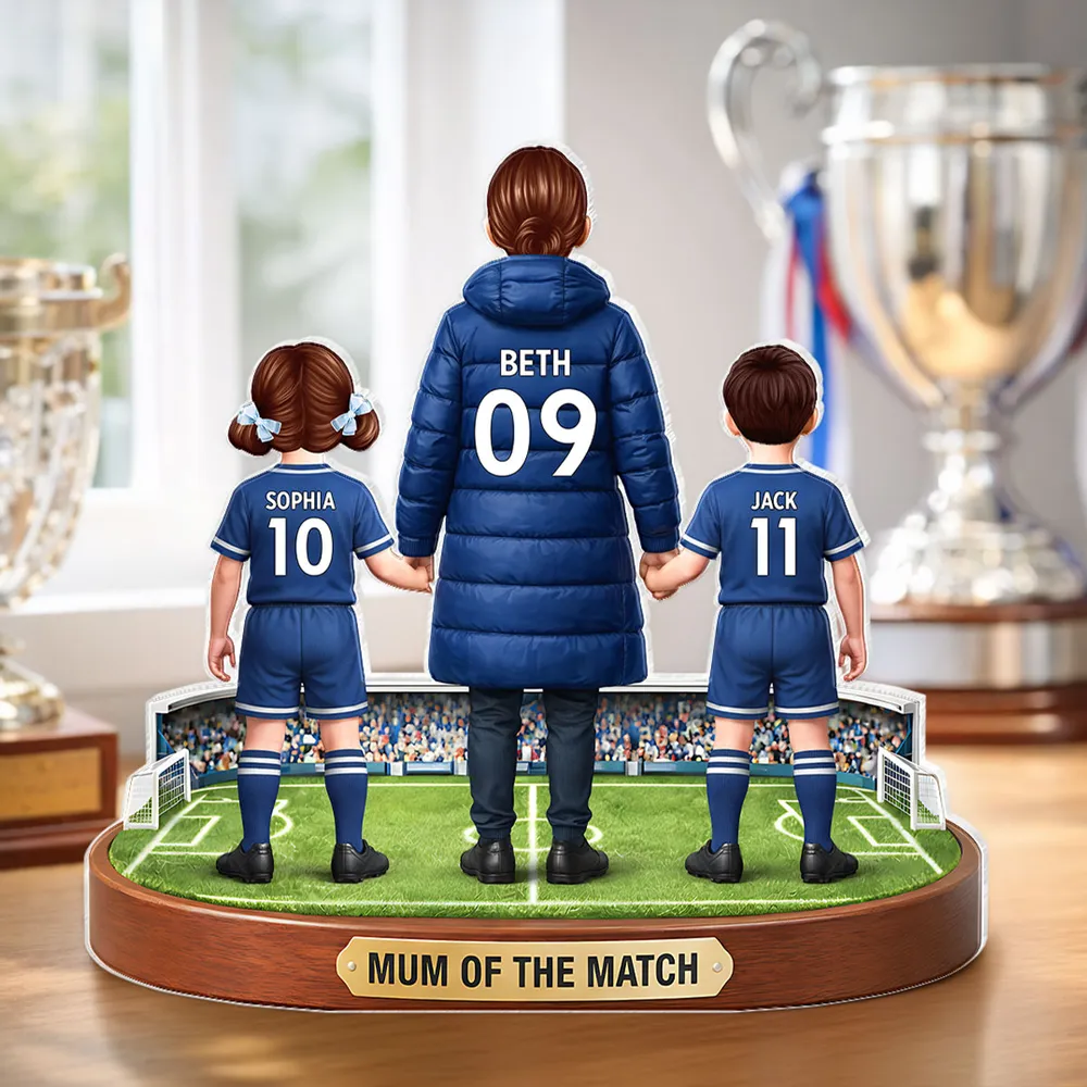 Personalized Shaped Acrylic Block Plaque Soccer Mom Holding Hands with Kids Keepsake, Mum of the Match Gift - Image 6