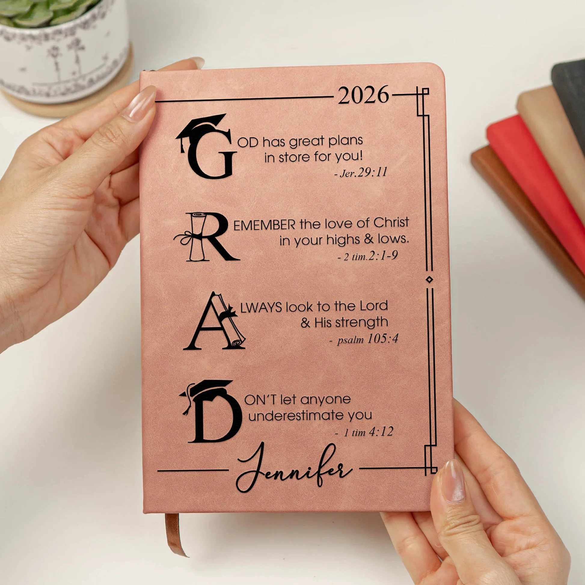 Personalized Leather Journal with Faith Graduation Quote, Unique Christian Gift for Her or Him - Image 6