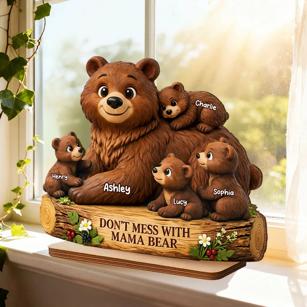 Personalized 2-Layer Wooden Plaque Mama Bear With Cubs, Unique Mother's Day Gift for Mom, Warm Family Keepsake Decor - Image 6