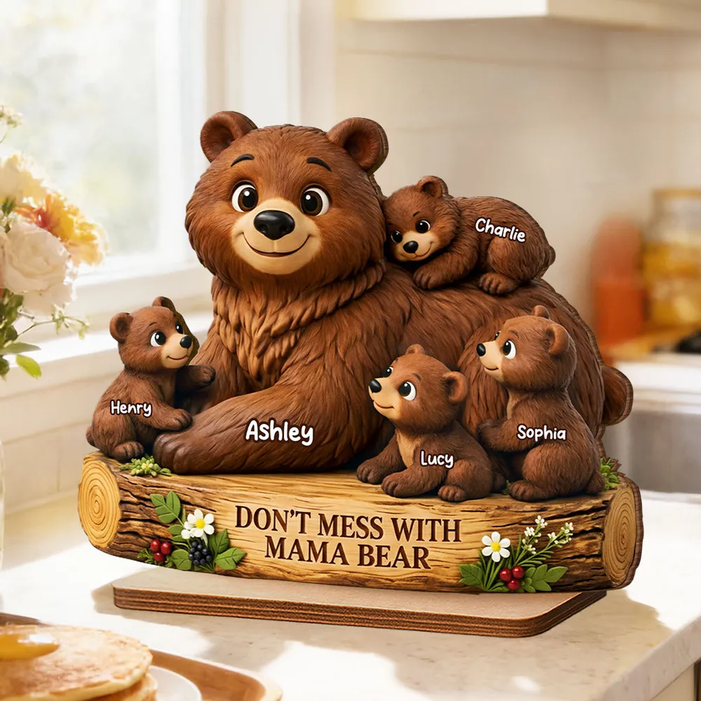 Personalized 2-Layer Wooden Plaque Mama Bear With Cubs, Unique Mother's Day Gift for Mom, Warm Family Keepsake Decor - Image 7