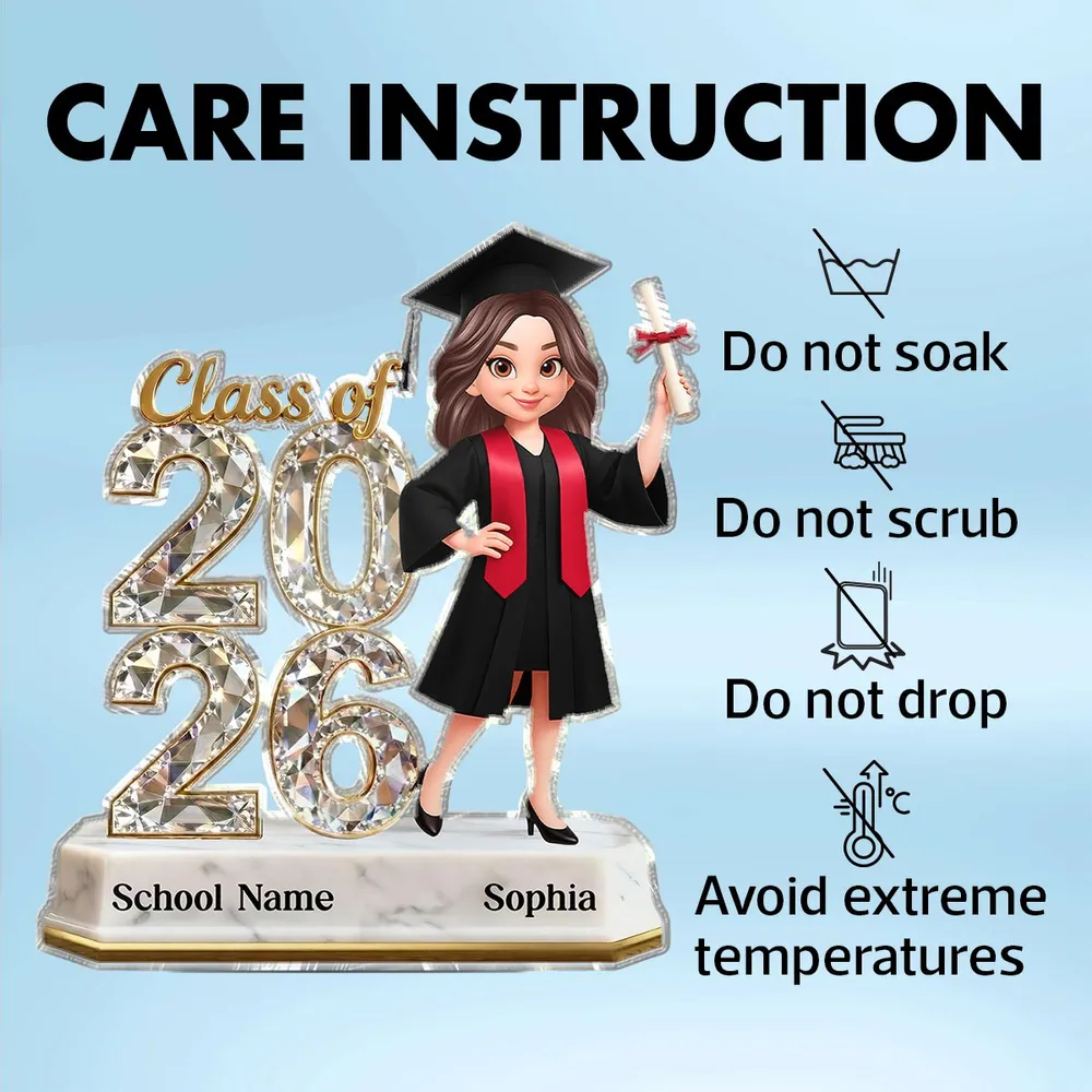 Shaped Acrylic Block Plaque Graduation Decor, Cute Cartoon Grad Holding Diploma, Personalized Keepsake Gift for Her - Image 5
