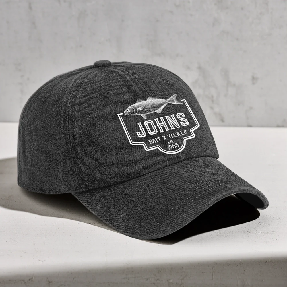 Personalized Washed Denim Baseball Cap with Vintage Fish Logo, Casual Outdoor Wear, Unique Gift for Fishing Lovers - Image 2
