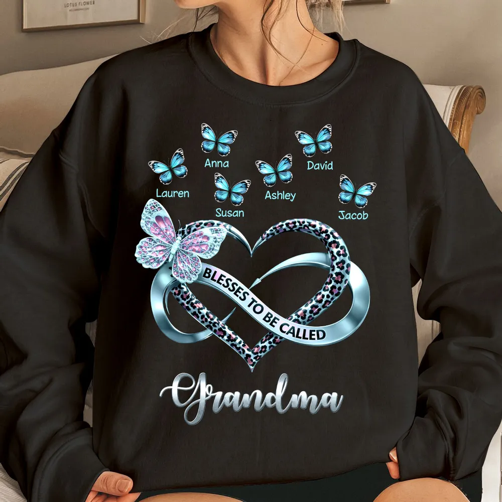 Personalized Grandma Classic Tee with Butterfly Names and Heart Design - Unique Mother's Day Gift - Image 3