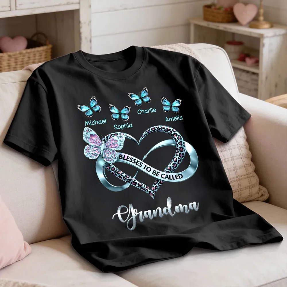 Personalized Grandma Classic Tee with Butterfly Names and Heart Design - Unique Mother's Day Gift - Image 4