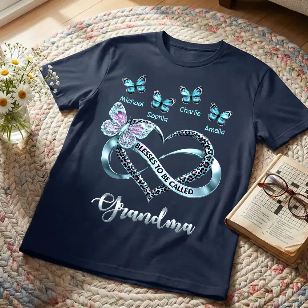 Personalized Grandma Classic Tee with Butterfly Names and Heart Design - Unique Mother's Day Gift - Image 5