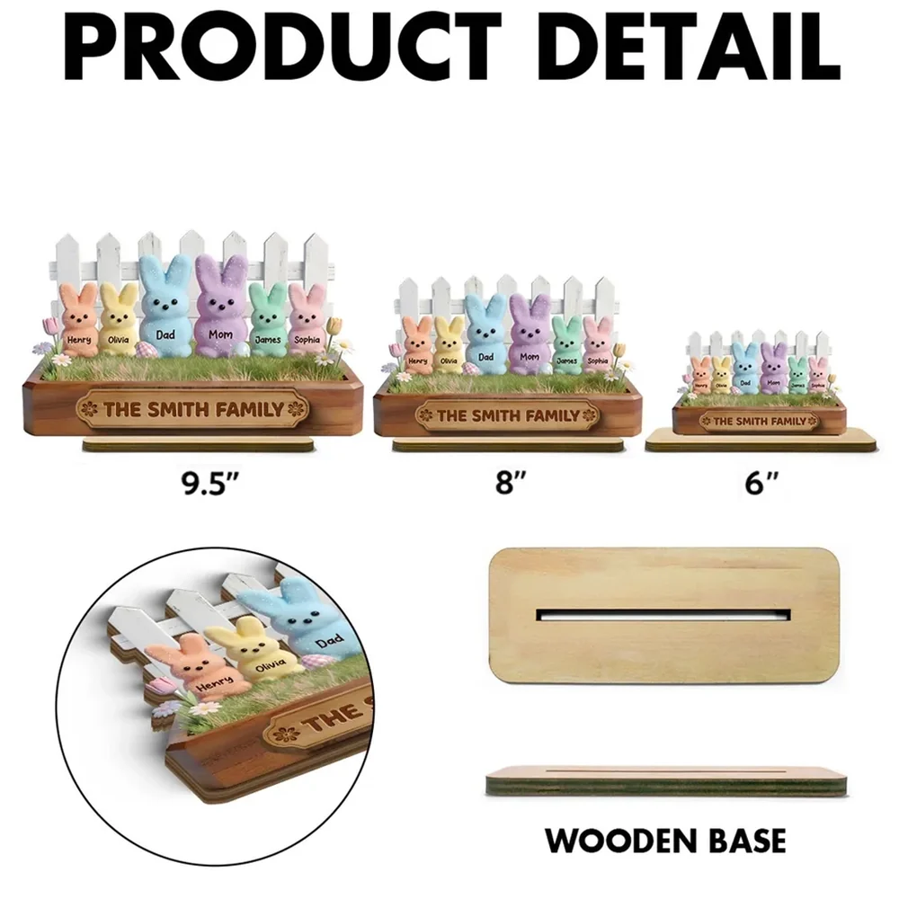 Personalized Easter Bunny Family 2-Layer Wooden Plaque, Pastel Spring Shelf Decor, Unique Gift For Family - Image 7