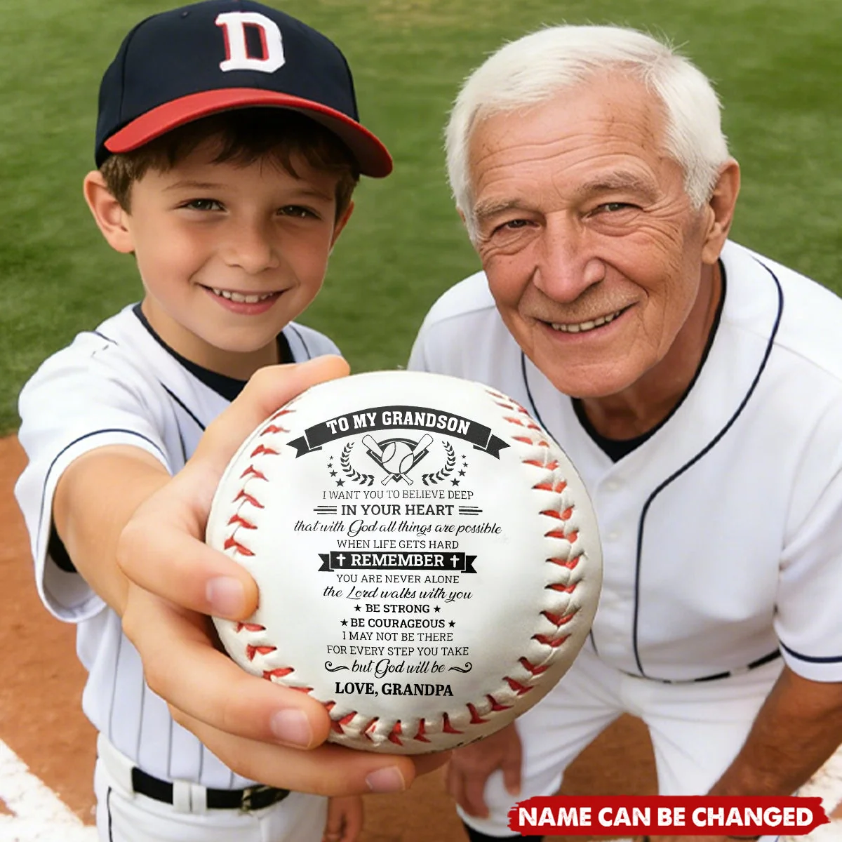 To My Grandson Baseball Ball, Personalized Encouragement Quote, Heartwarming Keepsake Gift from Grandpa - Image 2