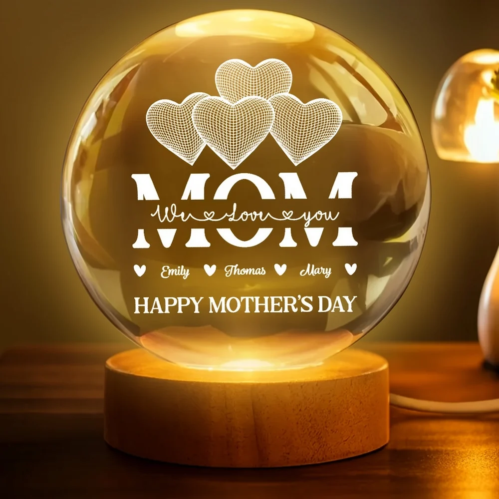 Globe Lamp Personalized Mom Heart Night Light, Warm Glow Mother's Day Gift for Mom