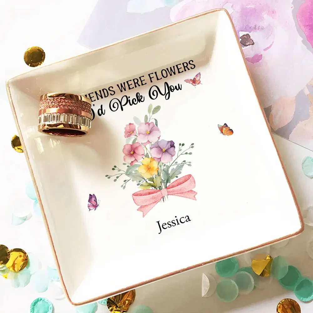 Personalized Friendship Jewelry Dish, Old Friends Floral Quote Vanity Decor, Unique Gift for Best Friend - Image 5