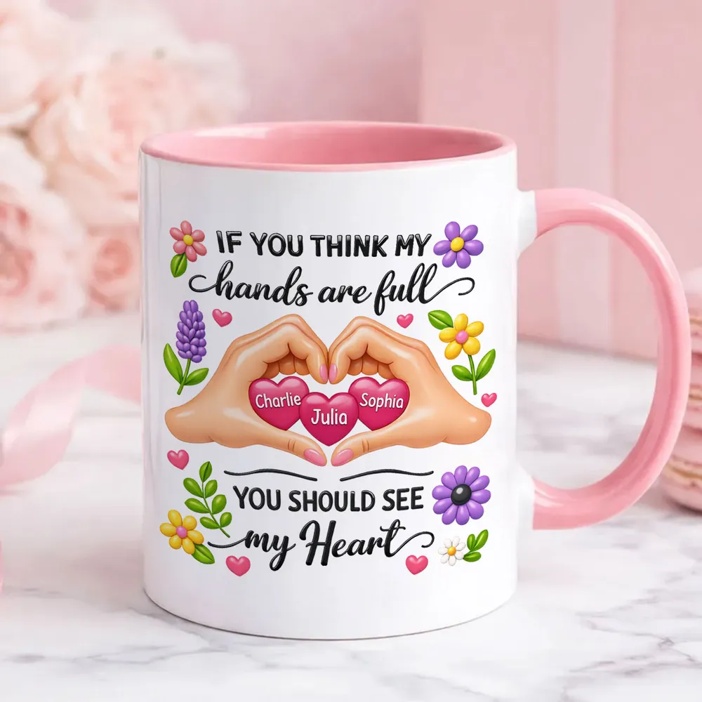 Personalized Ceramic Mug Heart Hands Quote Floral Design, Unique Gift for Mom, Sweet Daily Coffee Reminder - Image 3