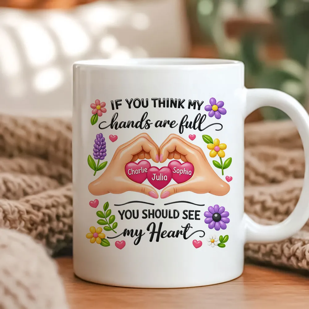 Personalized Ceramic Mug Heart Hands Quote Floral Design, Unique Gift for Mom, Sweet Daily Coffee Reminder - Image 6