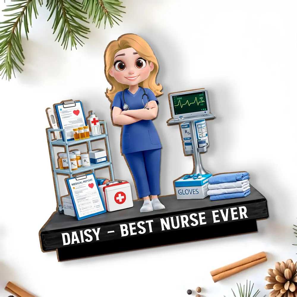 Personalized 2-Layer Wooden Plaque Nurse Figurine With Heartfelt Message, Cute Desk Decor, Unique Gift for Nurses - Image 2