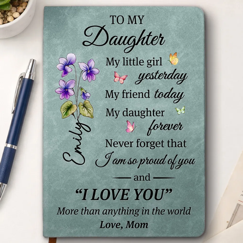 Personalized Leather Journal, To My Daughter Quote with Floral Butterflies, Unique Gift from Mom for Daily Notes - Image 3