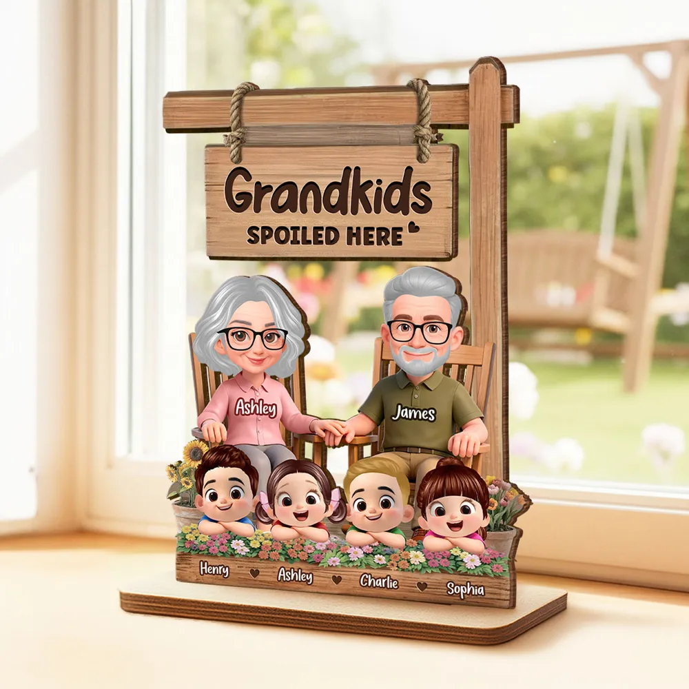 2-Layer Wooden Plaque for Grandma - Grandkids Spoiled Here Sign with Sweet Grandparent Scene - Creative Gift - Image 3
