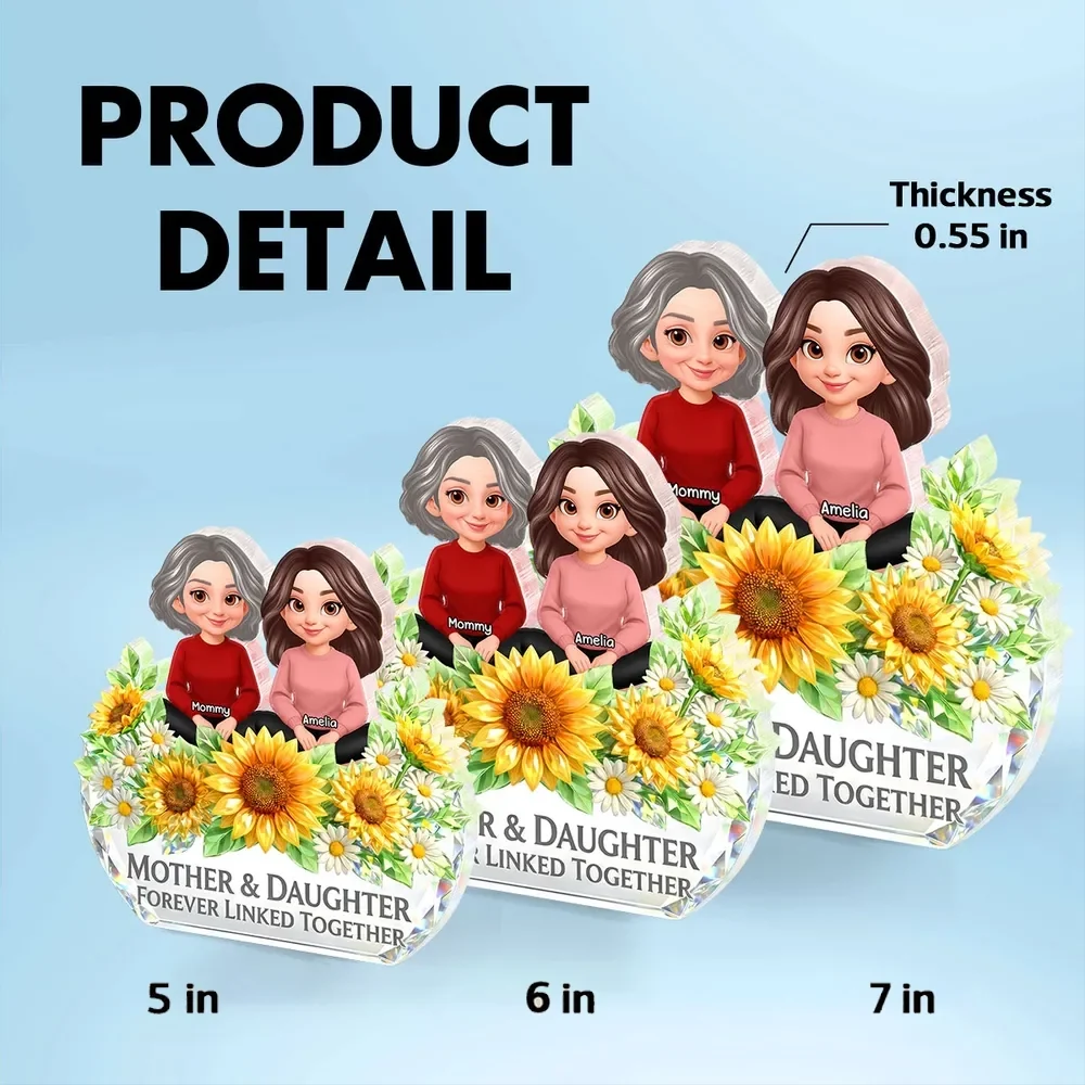 Personalized Shaped Acrylic Block Plaque, Mother & Daughter Forever Linked Together Sunflower Decor, Unique Gift for Mom - Image 4