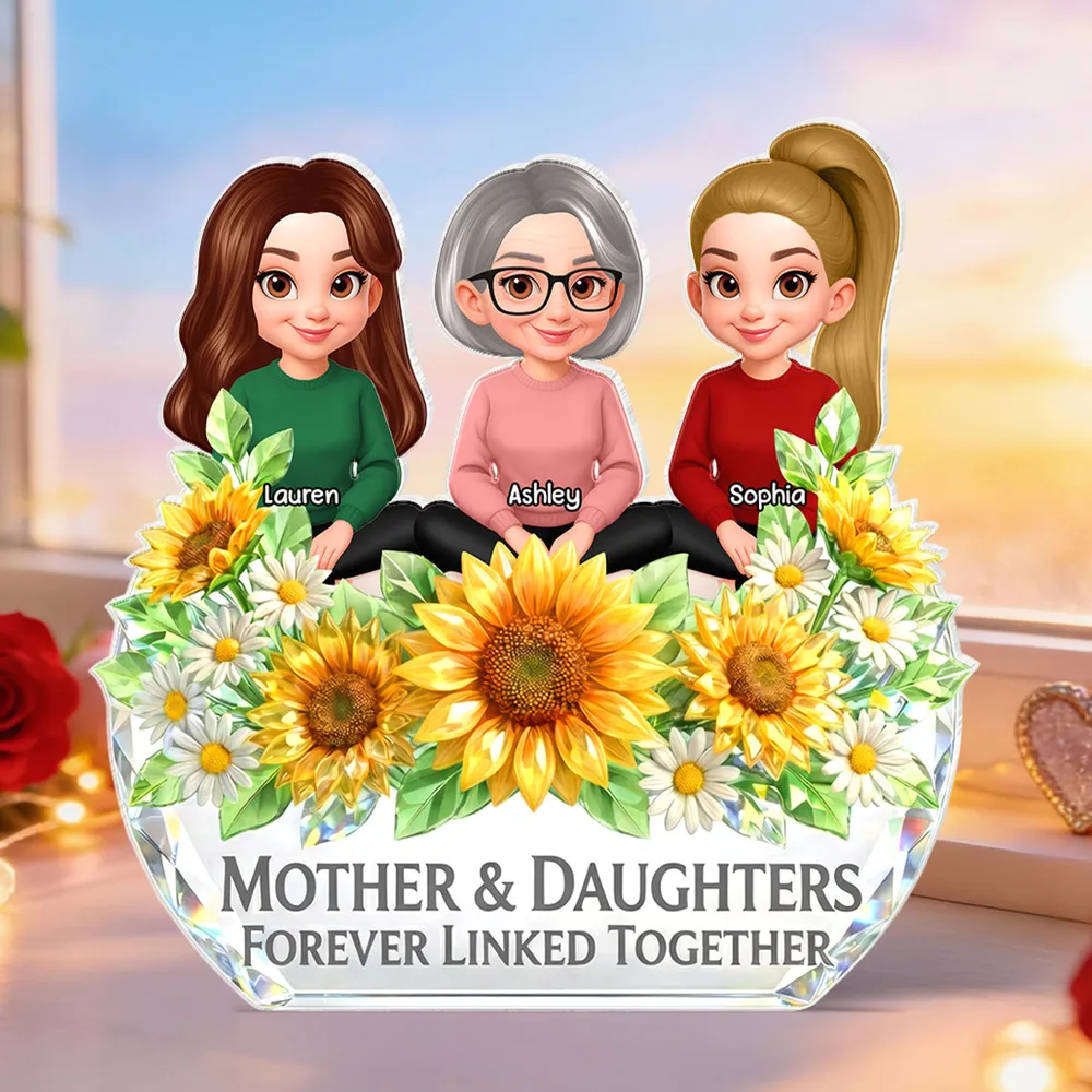 Personalized Shaped Acrylic Block Plaque, Mother & Daughter Forever Linked Together Sunflower Decor, Unique Gift for Mom - Image 6