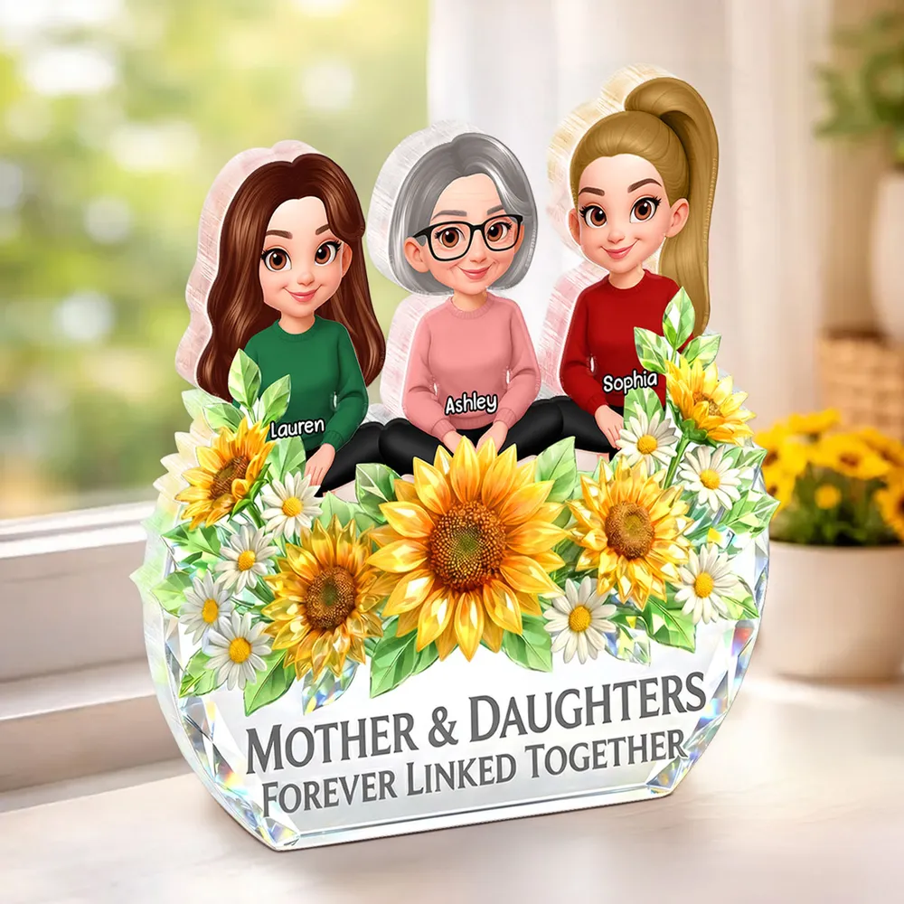 Personalized Shaped Acrylic Block Plaque, Mother & Daughter Forever Linked Together Sunflower Decor, Unique Gift for Mom - Image 7
