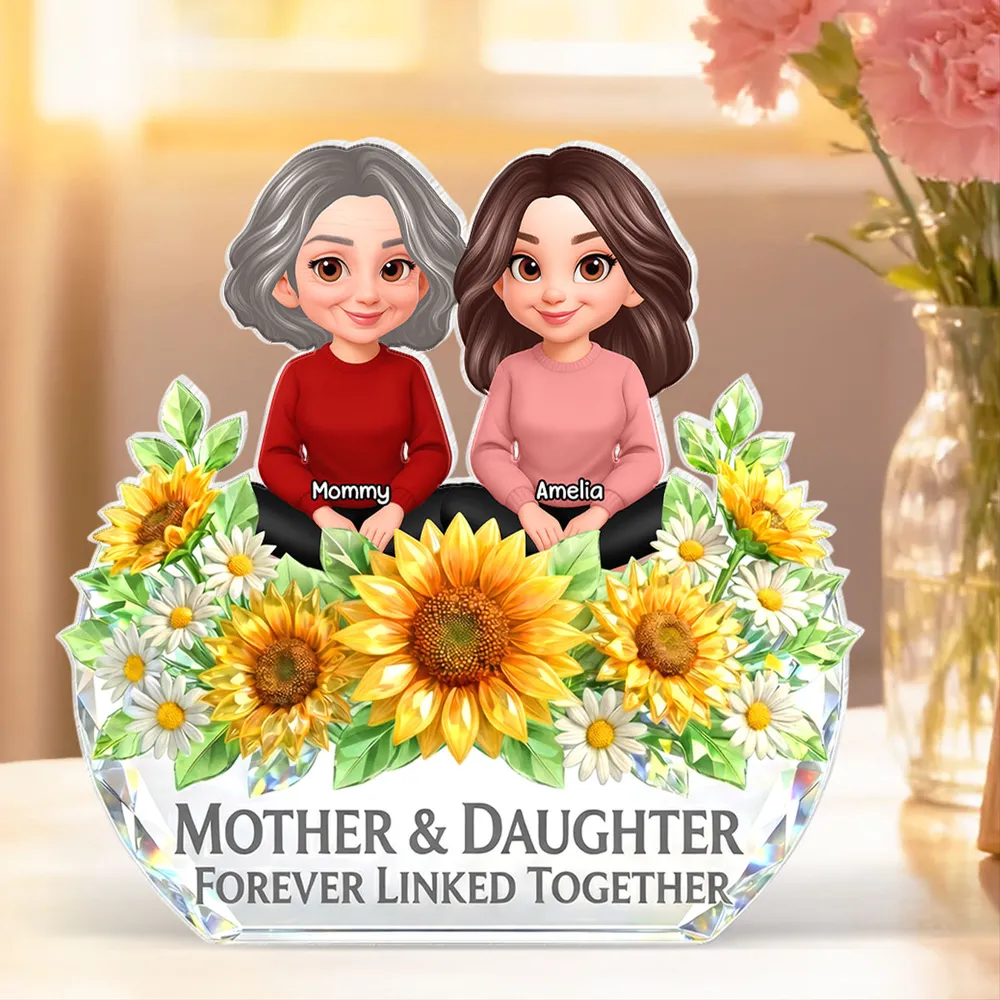 Personalized Shaped Acrylic Block Plaque, Mother & Daughter Forever Linked Together Sunflower Decor, Unique Gift for Mom - Image 8