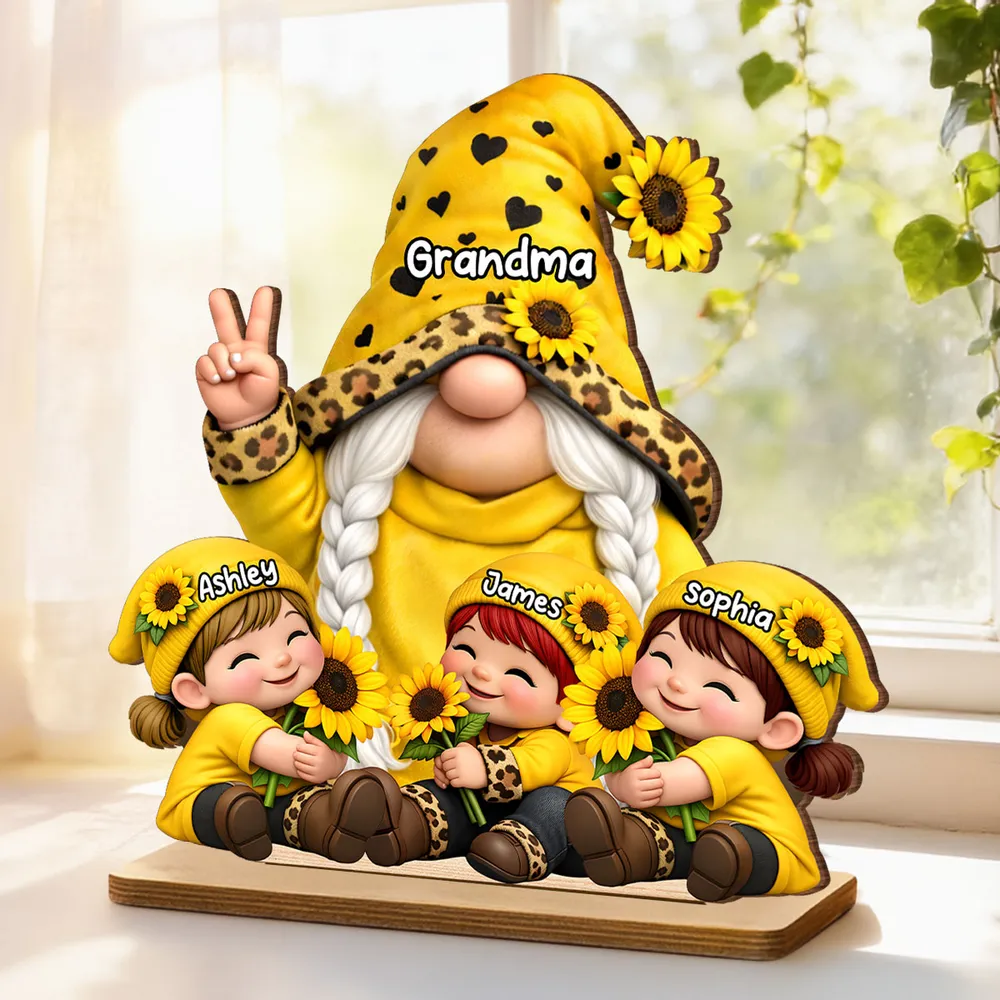 Personalized 2-Layer Wooden Plaque Grandma & Grandkids Gnome With Sunflowers for Living Room Display - Unique Gift for Grandma - Image 8