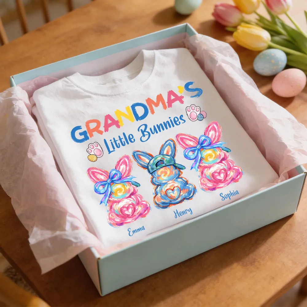 Personalized Grandma's Little Bunnies Classic Tee, Colorful Brushstroke Easter Gift for Grandma, Cute Custom Bunny Shirt - Image 4