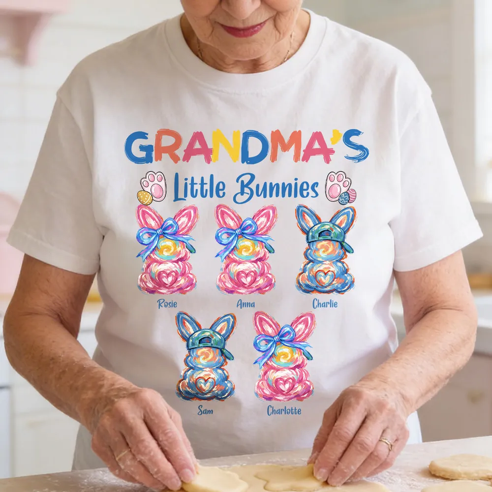 Personalized Grandma's Little Bunnies Classic Tee, Colorful Brushstroke Easter Gift for Grandma, Cute Custom Bunny Shirt - Image 7